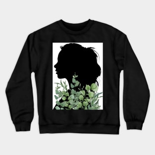 A girl's silhouette with watercolor plants Crewneck Sweatshirt